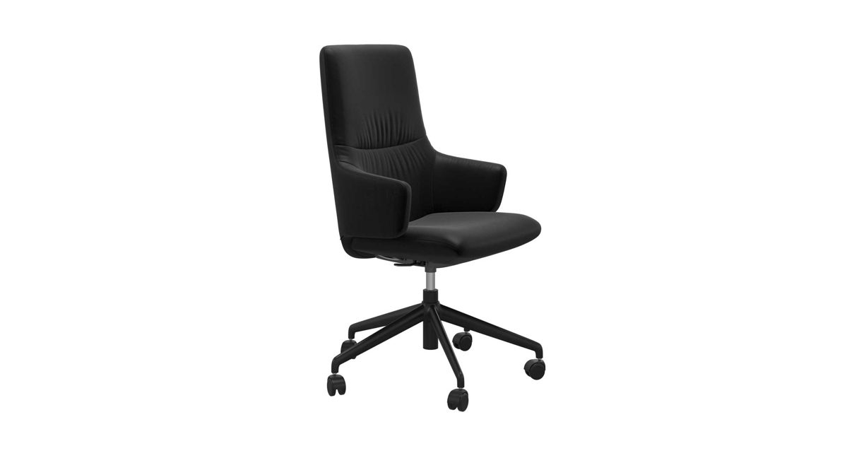 Bürostuhl Ekornes aus Leder in Schwarz Stressless MINT L  Home Office Stuhl Bürostuhl hoher Rücken, mit Armlehnen - Leder Paloma Black, Gestell matte black