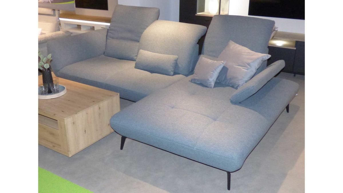 Ecksofa Po.co. | steinpol aus Metall Stoff in Hellblau Grau POCO Eckkombination New Jersey mit Funktionen Bezug Stoff Portofino blau-grau & - Stellfläche ca. 301 x 207 cm