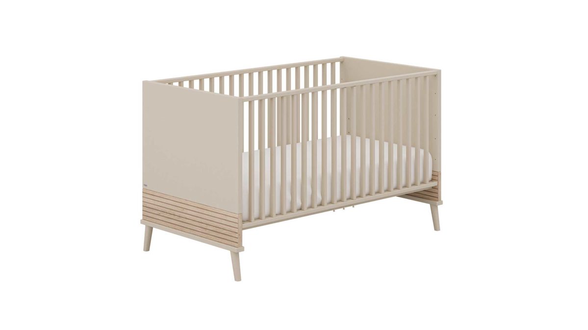 Babybett Paidi aus Holz Nachbildung in Beige Holzfarben Hell PAIDI Kinderbett Eefje 1739013 - Babybett Cashmere Beige - Groovy Oak, 4-fach höhenverstellbar