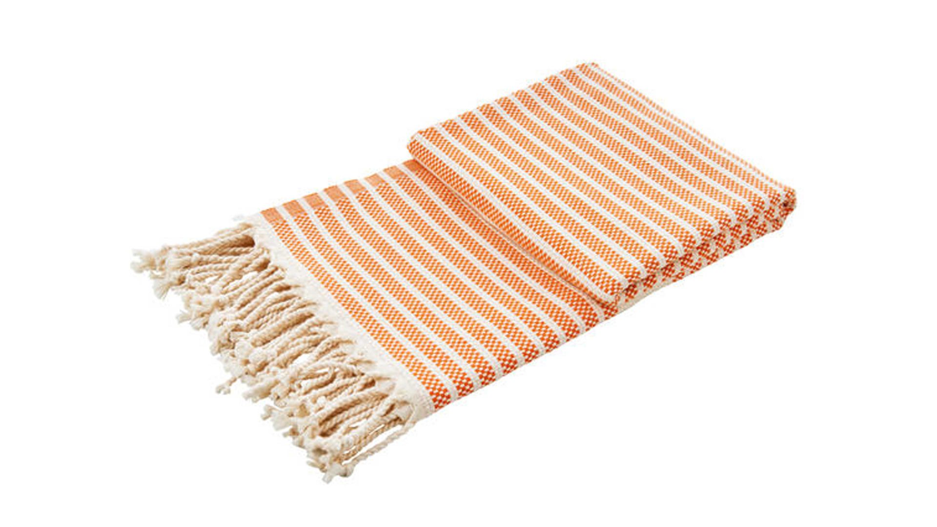 Wohndecke Interliving BEST BUDDYS! aus Naturfaser in Orange Interliving BEST BUDDYS! Lounge Stripes Plus Orange & Weiß – ca. 100 x 180 cm