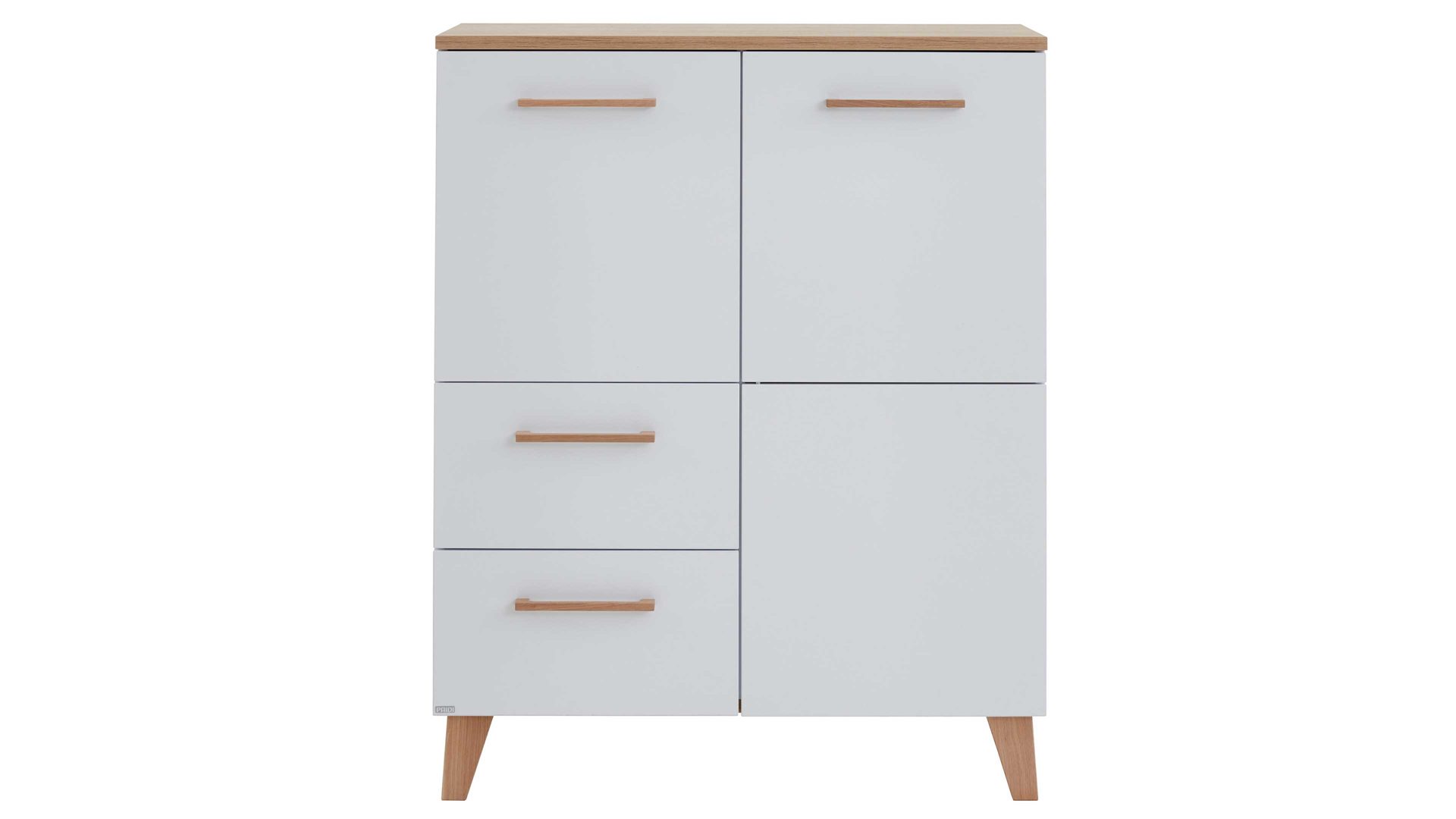 Highboard Paidi aus Holz in Weiß PAIDI Babyzimmerprogramm Oscar - Highboard Kreideweiß & Nebraska Eiche – zwei Türen, zwei Schubladen