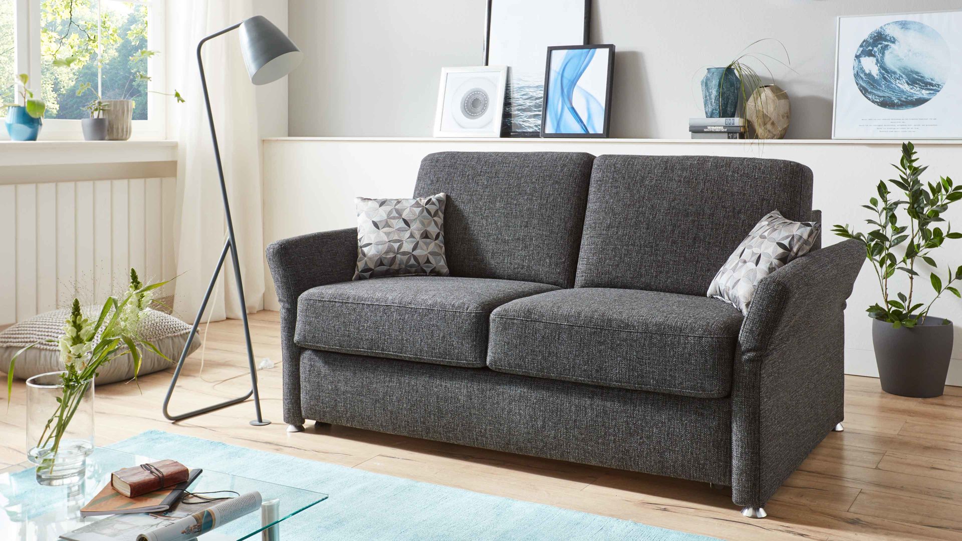 Schlafsofa comfortmaster besser sitzen, liegen, leben aus Stoff in Anthrazit Comfortmaster Schlafsofa Molto mit Faltbett-Funktion anthrazitfarbener Webstoff 2-6210 & Chromfüße - Breite ca. 156 cm