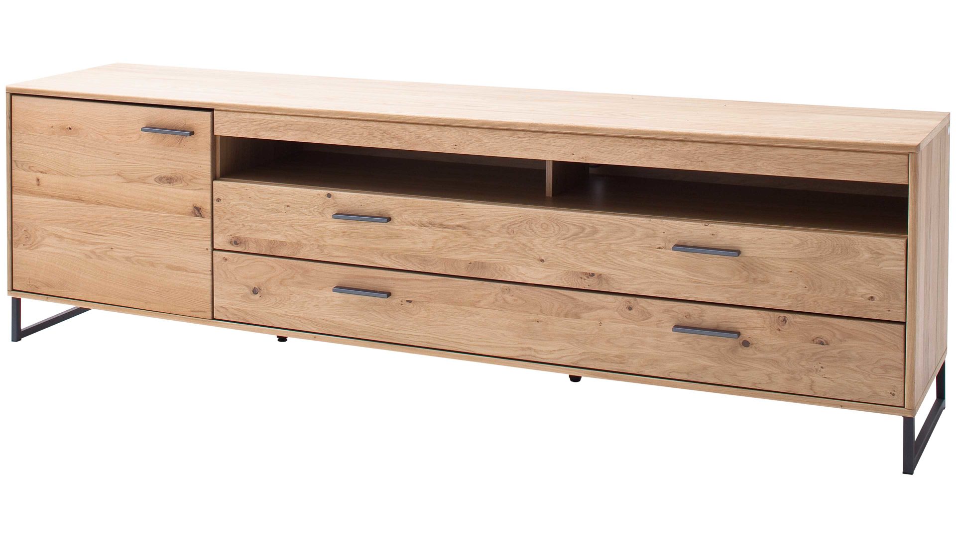 Medienmöbel Mca furniture aus Holz in Holzfarben Möbelserie Portland - Medienmöbel Asteiche bianco & Anthrazit – eine Tür, zwei Schubladen, Länge ca. 224 cm