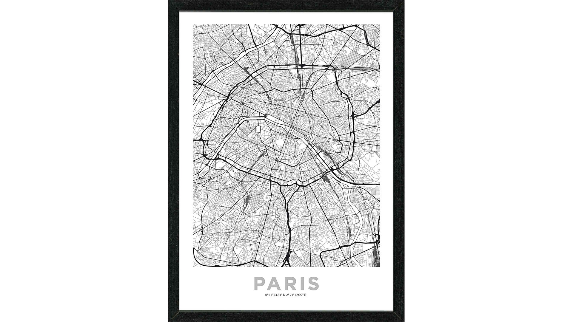 Kunstdruck Pro®art bilderpalette aus Karton / Papier / Pappe in Schwarz PRO®ART Kunstdruck Paris City Map Schwarz & Weiß - ca. 55 x 75 cm