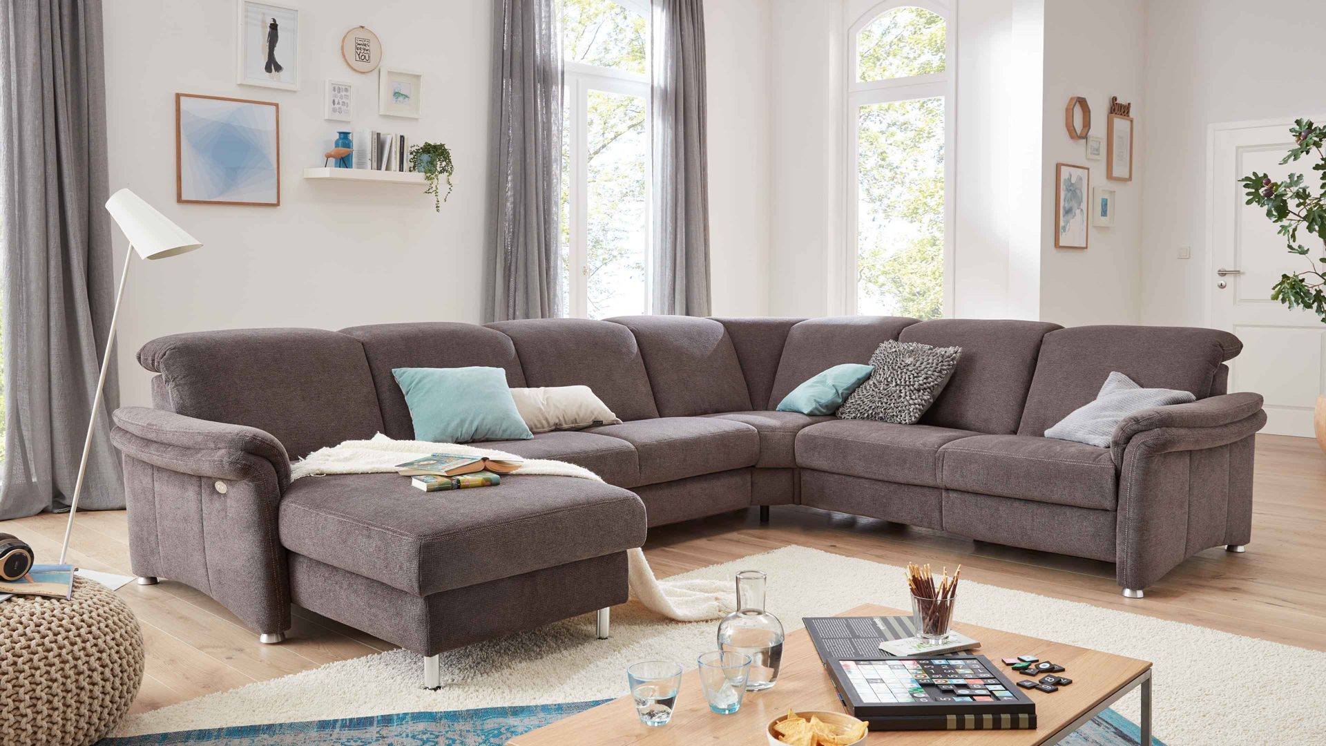 Ecksofa modulmaster aus Stoff in Dunkelgrau Modulmaster MM-ZE1106 - Wohnlandschaft graue Chenille Belle & Alufüße - Stellfläche ca. 338 x 270 cm