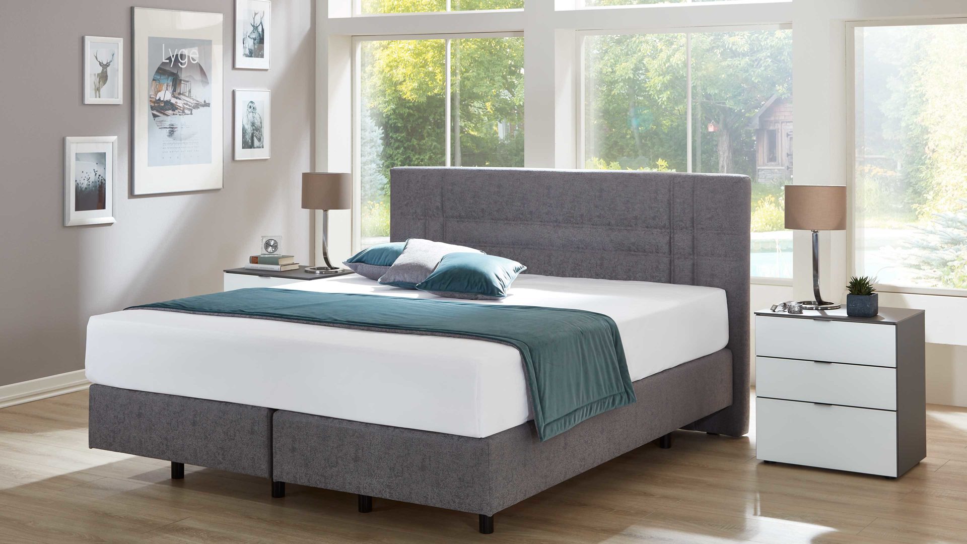 Boxspringbett comfortmaster besser sitzen, liegen, leben aus Stoff in Grau Comfortmaster Base Express - Boxspringbett steingrauer Bezug 1030 - Liegefläche ca. 180 x 200 cm