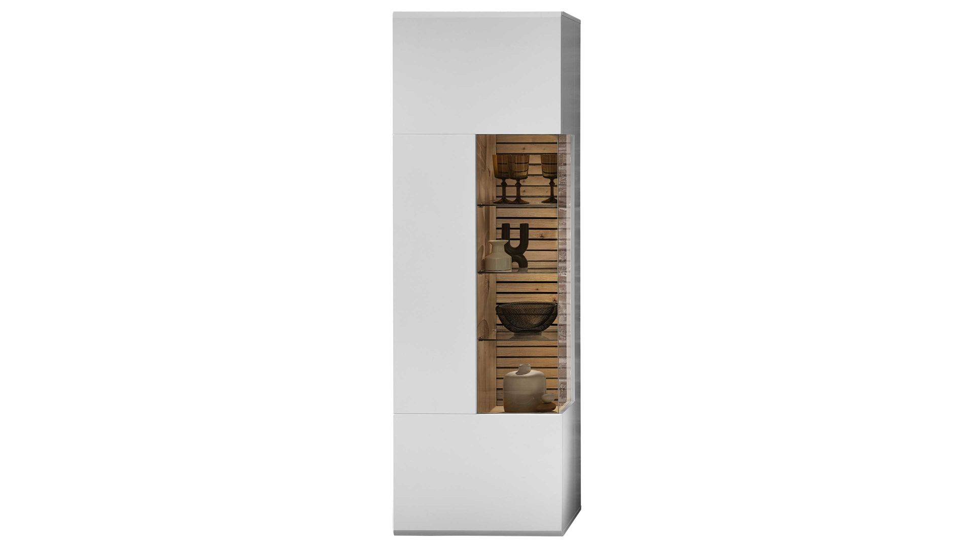 Vitrine MIVIVO aus Holz in Weiß MIVIVOWohnprogramm Fresno - Vitrine Mattweiß & Artisan Eiche - eine Tür, Breite ca. 65 cm