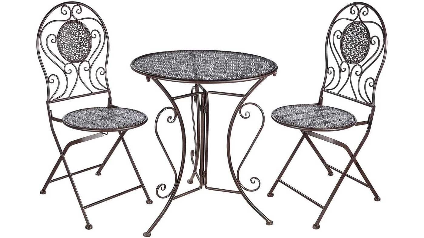 Tischgruppe Gilde (macrander) aus Metall in Braun GILDE Tischgruppe Bistro-Set 67245, Tisch + 2 Stühle rostfarbenes Eisen - braun gewischt