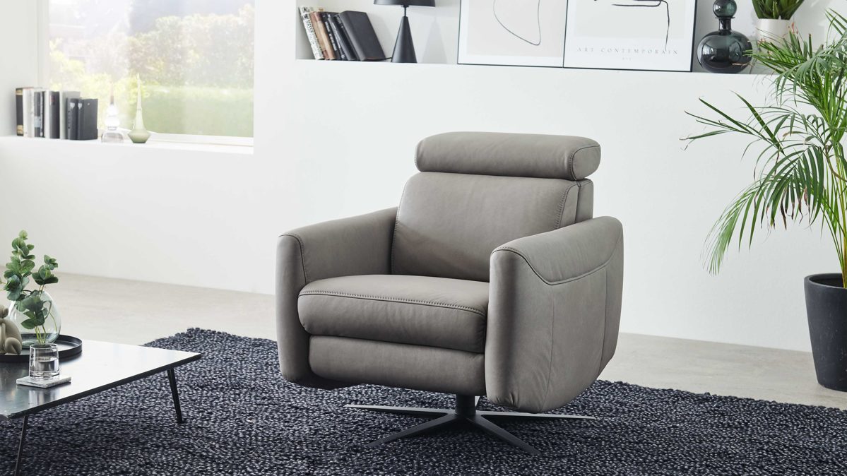 Relaxsessel comfortmaster besser sitzen, liegen, leben aus Leder in Grau Comfortmaster 7180 - Relaxsessel 24E44 motorisch - stahlfarbenes LongLife-Leder & anthrazitfarbener Sternfuß