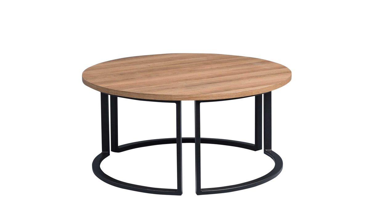 Couchtisch M2 kollektion aus Holz Metall Nachbildung in Holzfarben Schwarz M 2 Couchtisch Chicago 2 Durchmesser ca. 80 cm - Eiche Nachbildung, Gestell schwarz