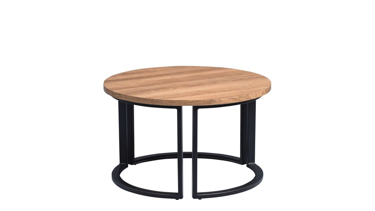 Couchtisch M2 kollektion aus Holz Metall Nachbildung in Holzfarben Schwarz M 2 Couchtisch Chicago 2 Durchmesser ca. 60 cm - Eiche Nachbildung, Gestell schwarz