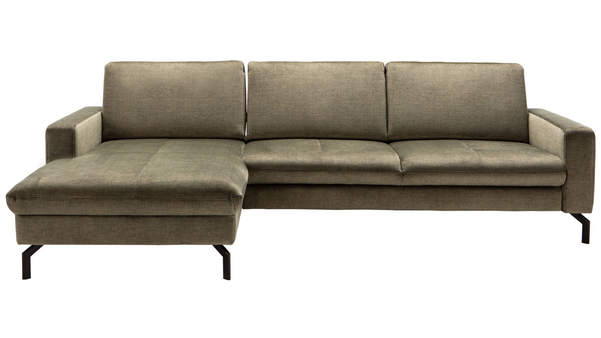 Ecksofa Megapol aus Stoff in Grün Polsterserie VS-MP1154 - Ecksofa olivfarbener Mikrovelours Isa - Stellfläche ca. 276 x 178 cm