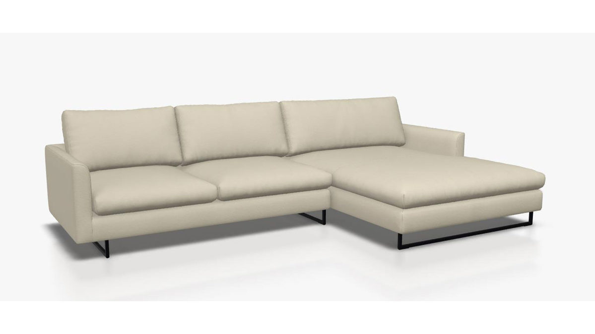 Sofa Freistil aus Stoff in Creme ROLF BENZ freistil 134 Polstergarnitur Eckgarnitur - FREI PLANBAR - Stoff 2300 cremeweiss, ca. 254 x 177 cm, Stahlkufe schwarz