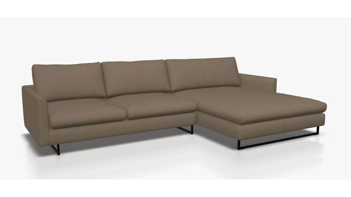 Sofa Freistil aus Stoff in Grau ROLF BENZ freistil 134 Polstergarnitur Eckgarnitur - FREI PLANBAR - Stoff 2304 olivgrau, ca. 254 x 177 cm, Stahlkufe schwarz