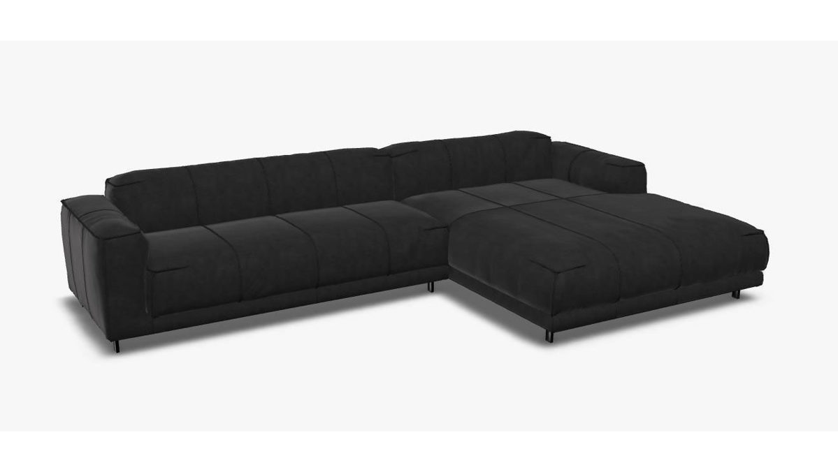 Sofa Freistil aus Leder Metall in Schwarz ROLF BENZ freistil 136 Polstergarnitur Eckgarnitur - FREI PLANBAR - Nubuk-Leder schwarzgrau 9222, ca. 301 x 180 cm