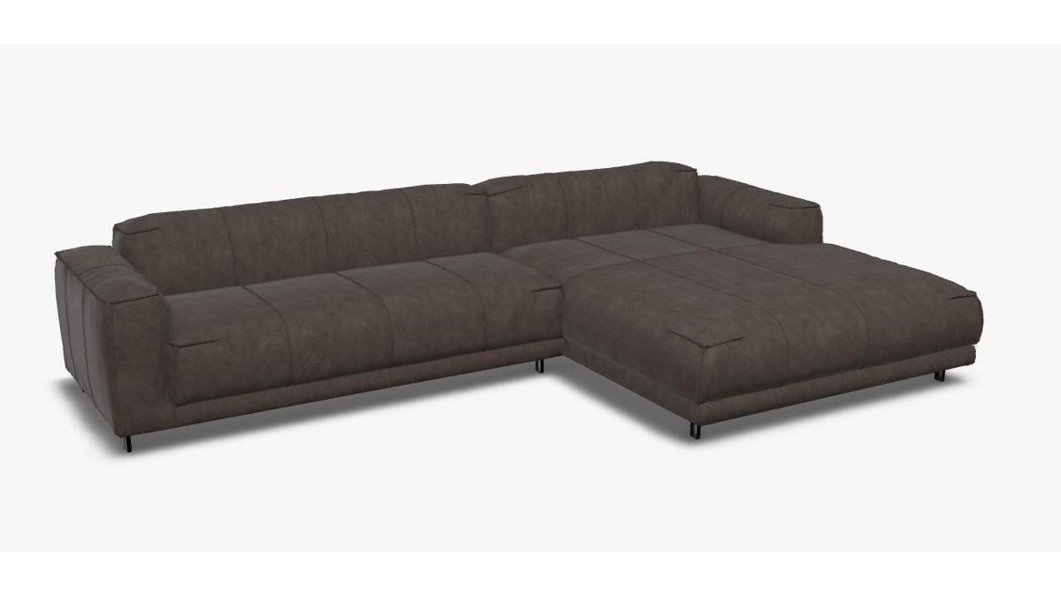 Sofa Freistil aus Leder in Dunkelgrau ROLF BENZ freistil 136 Polstergarnitur Eckgarnitur - FREI PLANBAR - Nubuk-Leder umbragrau 9228, ca. 301 x 180 cm