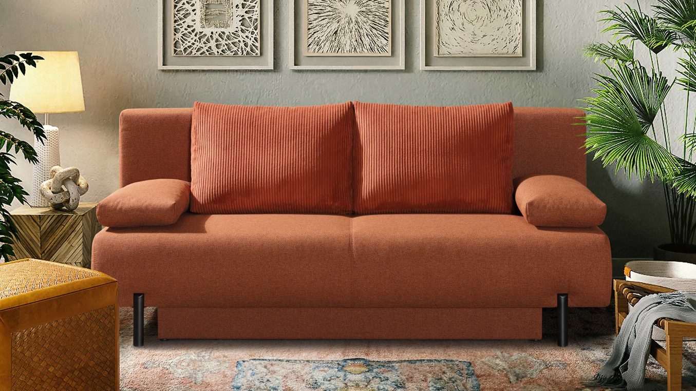 Schlafsofa Restyl aus Stoff in Terracotta Restyl Schlafsofa FLASH - Querschläfer Bezug 55-6595-6597 Terra - Breite ca. 197 cm