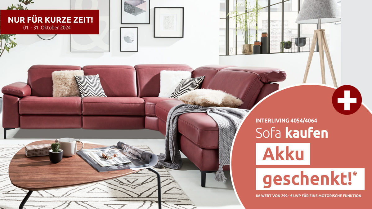 Ecksofa Interliving aus Leder in Dunkelrot Interliving Sofa Serie 4054 – Ecksofa barolofarbenes Leder Credo & schwarze Metallfüße – Stellfläche ca. 287 x 254 cm