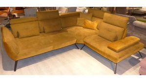 Ecksofa Po.co. | steinpol aus Metall Stoff in Gelb POCO Polstergarnitur Seattle, Ecksofa mit Funktionen Bezug Stoff Paris Gelb & Riviera Gold - ca. 328 x 268 cm