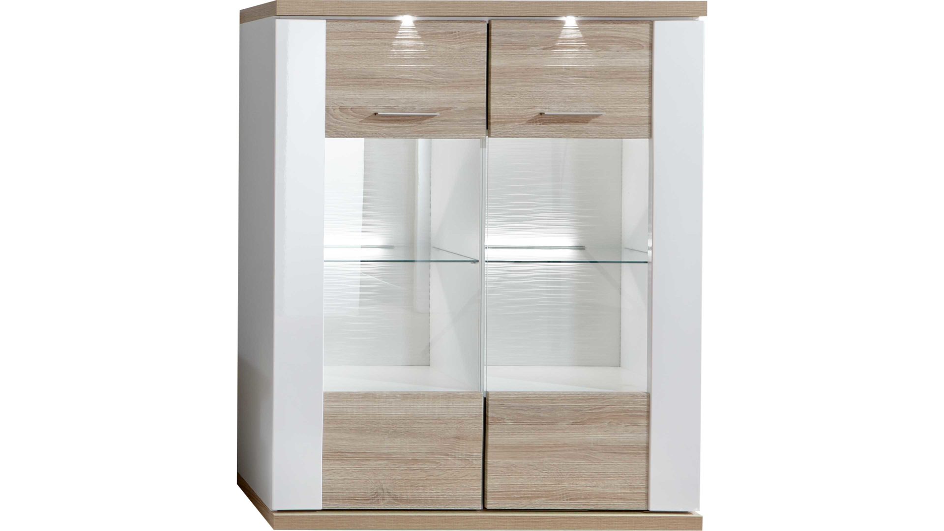 Highboard Ideal möbel aus Holz in Holzfarben Highboard Manhattan Weiß & Eiche sägerau – zwei  Türen