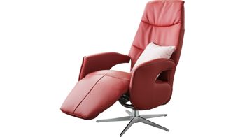 Relaxsessel Knudsen aus Leder in Rot Relaxsessel bzw. Drehsessel - Polstermöbel rotes Leder Soleda Split 444 & Edelstahl-Sternfuß