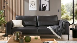 Einzelsofa Musterring aus Leder in Schwarz Musterring JustB! Sofa XL Einzelsofa Echtleder Leder Mercury black & Metallfuss schwarz matt - Breite ca. 242 cm