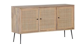 Sideboard Gutmann factory aus Holz in Holzfarben Sideboard Liam Mangoholz & Rattangeflecht – drei Türen