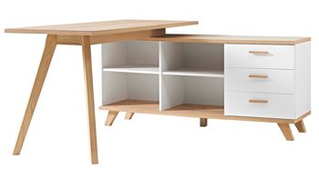 Eckschreibtisch Germania aus Holz in Holzfarben Schreibtisch Oslo kombiniert mit einem Sideboard Mattweiß & Sanremo Eiche - zweiteilig