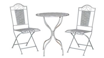 Tischgruppe Franz müller aus Metall in Grau FRANZ MÜLLER Tischgruppe graues Eisen - 1 Tisch & 2 Stühle