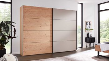 Kleiderschrank Interliving aus Holz in Grau Interliving Schlafzimmer Serie 1024 – Schwebetürenschrank 982764 Design 28,  Taupe & Balkeneiche - zwei Türen, Breite ca. 271 cm