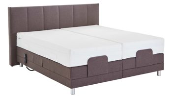 Boxspringbett Ada | nova butor aus Stoff in Braun Boxspringbett Tommaso 5 mit Motor umbragrauer Strukturbezug TMD 14 & alufarbene Füße  – Liegefläche ca. 180 x 200 cm