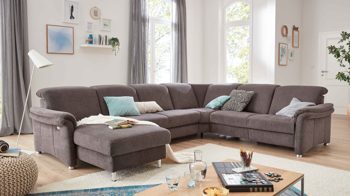 Ecksofa modulmaster aus Stoff in Dunkelgrau Modulmaster MM-ZE1106 - Wohnlandschaft graue Chenille Belle & Alufüße - Stellfläche ca. 338 x 270 cm