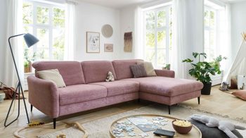 Ecksofa modulmaster aus Stoff in Rosa Modulmaster MM-ZE1130 - Ecksofa rosé Webstoff Famosa wine & schwarze Alufüße - Stellfläche ca. 270 x 194 cm