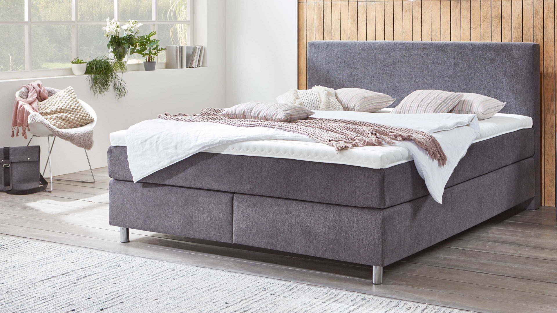 Boxspringbett comfortmaster besser sitzen, liegen, leben aus Stoff in Grau Comfortmaster Boxspringbett Karat Classic 3 obsidianfarbener Stoffbezug Chamonix 4009 - Liegefläche ca. 180 x 200 cm