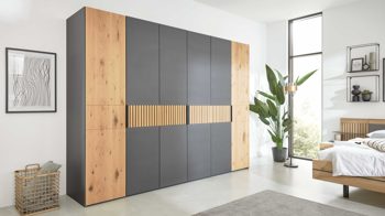 Kleiderschrank Interliving aus Holz in Holzfarben Interliving Schlafzimmer Serie 1029 – Kleiderschrank 528064 Wildeiche & Graphit - sechstürig, Breite ca. 299 cm