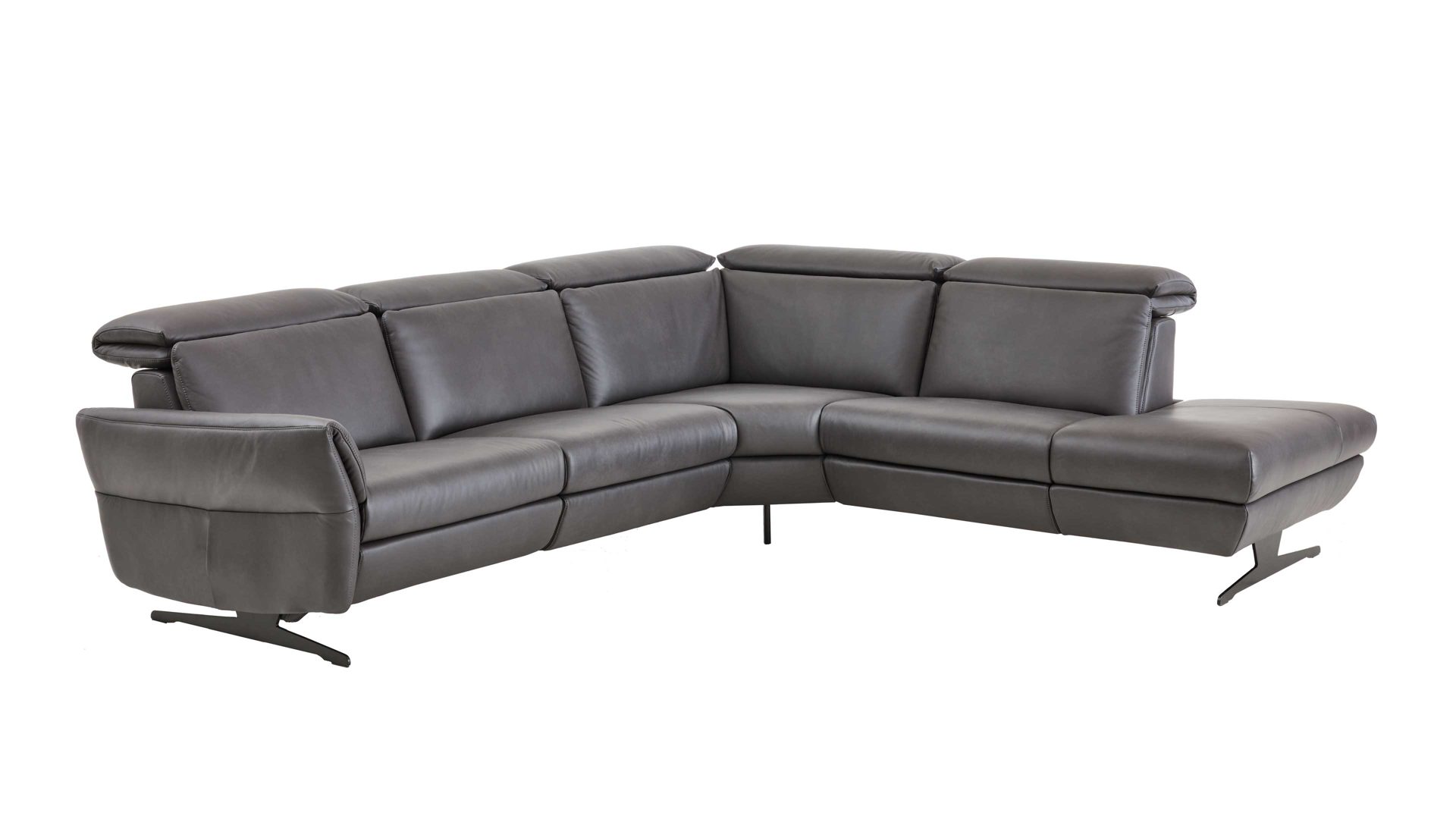 Ecksofa Steinpol polsteria aus Leder in Anthrazit Polsterprogramm Trapani - Eckkombination anthrazitfarbenes Leder & schwarze Metallkufe - Stellfläche ca. 292 x 266 cm