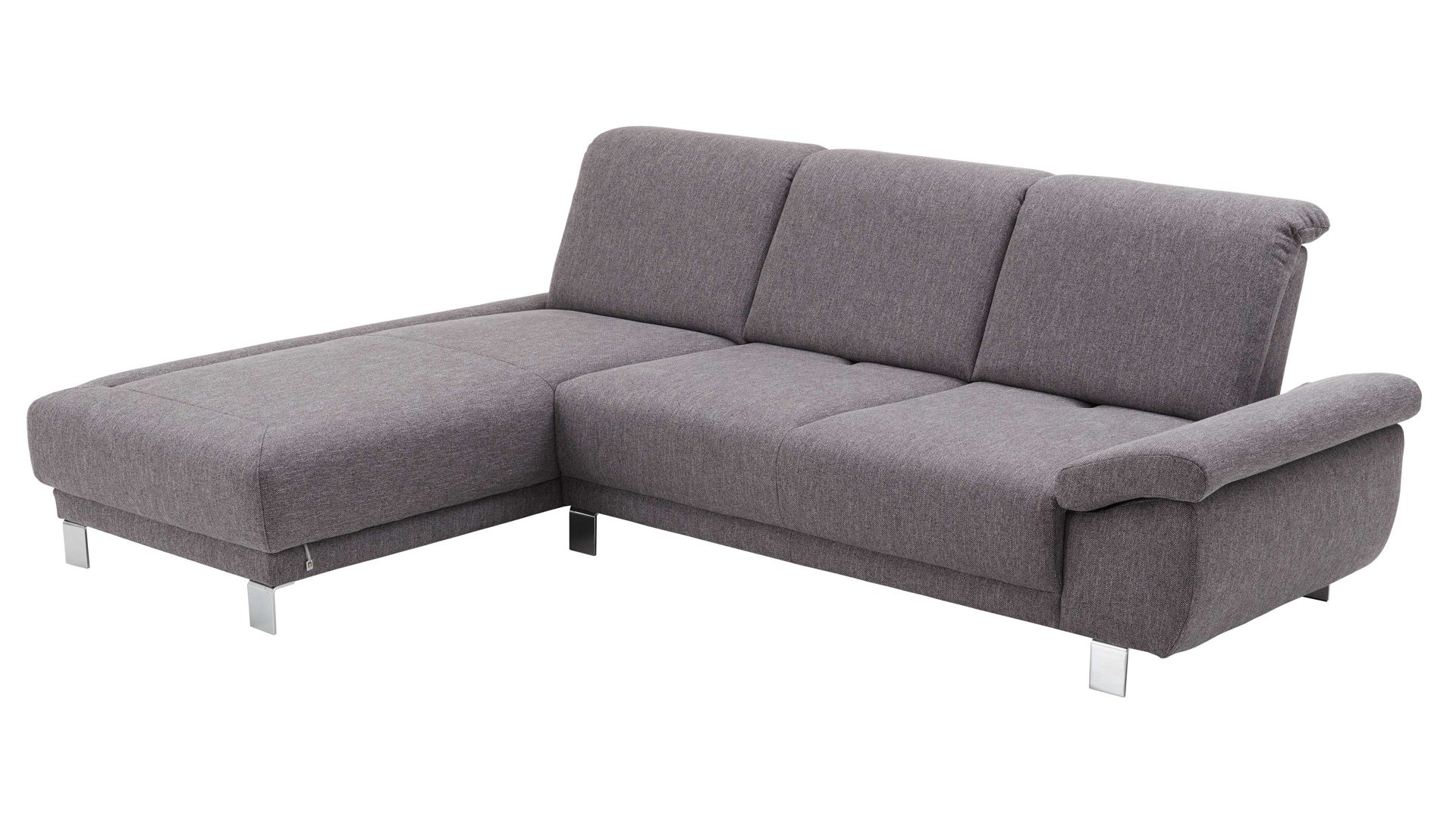 Ecksofa Dietsch. aus Stoff in Grau Polsterprogramm Tiamo Plus - Ecksofa mit Extras silberfarbener Bezug Chrono & Metallfüße 4.28 - Stellfläche ca. 210 x 285 cm