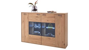 Highboard Mca furniture aus Holz in Holzfarben Wohnprogramm Portland - Highboard Asteiche bianco & Anthrazit – zwei Türen, eine Schublade, Breite ca. 184 cm