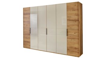 Kleiderschrank Möbelwerke mastershausen aus Holz in Weiß rauch BLACK Serie Merena - Kleiderschrank Champagner & Atlantic Eiche - sechs Türen, Breite ca. 300 cm