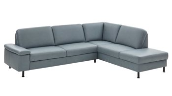 Ecksofa modulmaster aus Leder in Hellblau Modulmaster MM-PN1129 - Ecksofa stahlfarbenes Leder Vivre & schwarze Metallfüße - Stellfläche ca. 287 x 233 cm