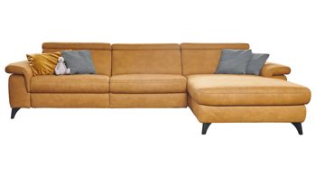 Ecksofa Steinpol polsteria aus Stoff in Hellbraun Polsterprogramm Relaxa 6.0 Plus PSG XC - Ecksofa ockerfarbene Mikrofaser Ares - Stellfläche ca. 323 x 170 cm