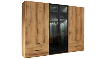 Kleiderschrank Möbelwerke mastershausen aus Holz in Holzfarben rauch BLACK Serie 20up - Kleiderschrank Atlantic Eiche & Schwarz - sechs Türen, vier Schubladen, Breite ca. 300 cm