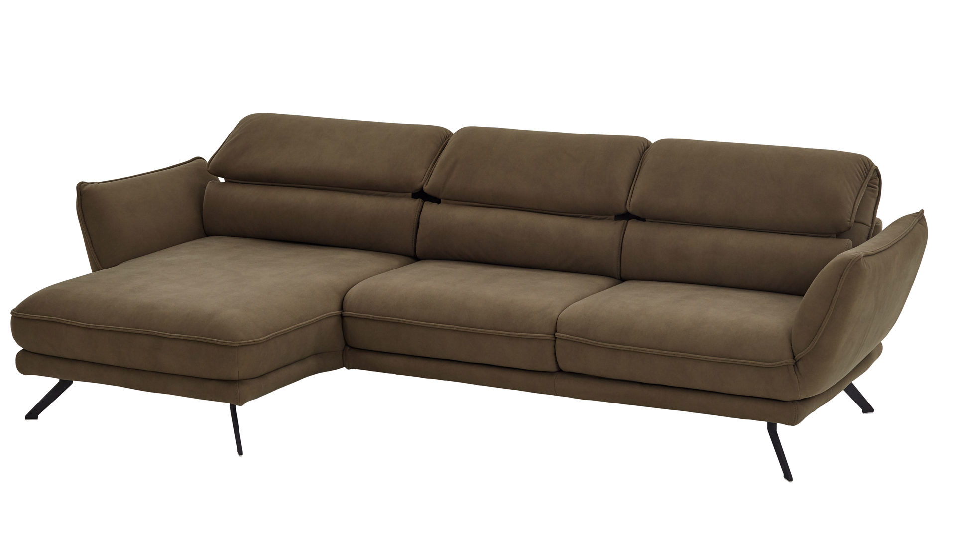 Ecksofa Hukla® aus Stoff in Dunkelgrün Polsterprogramm VS-HU1173 - Ecksofa dunkelgrüner Microfaserbezug & schwarze Metallfüße - Stellfläche ca. 153 x 289 cm