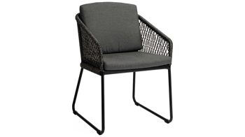 Gartenstuhl /-sessel Stern® aus Geflecht in Schwarz STERN® Loungemöbel Serie Odea - Diningsessel seidenschwarzer Bezug, Seilgeflecht Pepper & schwarzes Aluminium