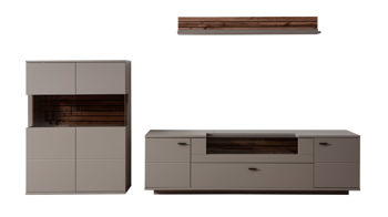 Wohnwand Mca furniture aus Holz in Dunkelgrau Wohnprogramm Lüttich - Kombination 2 basaltfarben & Wotan Eiche – dreiteilig, Breite ca. 320 cm