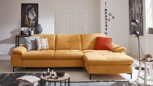 Ecksofa KAWOO aus Stoff in Gelb KAWOO Serie 7178 - Ecksofa bzw. Polsterecke mit Funktionen goldgelbe Chenille XBO 05 – Stellfläche ca. 300 x 203 cm