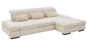 Ecksofa KAWOO aus Stoff in Weiß KAWOO Serie Santa Lucia - Ecksofa bzw. Polstermöbel cremeweißer Breitcord & schwarze Holzfüße - Stellfläche ca. 305 x 199 cm