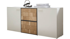 Sideboard Loddenkemper | 474061 aus Holz in Weiß Loddenkemper Wohnprogramm Legno - Sideboard mattweißer Lack & Eiche - zwei Türen, zwei Schubladen, Länge ca. 180 cm