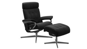 Relaxsessel Ekornes aus Aluminium Holz Leder in Schwarz Aluminium Stressless Erik M Relaxsessel, Sessel mit Hocker Leder Paloma 19 Black, Cross Gestell 40 Alu, Holz 05 schwarz