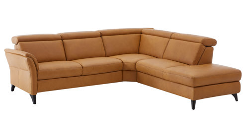 Ecksofa Steinpol polsteria aus Leder in Gelb Polsterprogramm Relaxa 6.0 Plus PSG XC - Ecksofa senffarbener LongLife-Leder Punch - Stellfläche ca. 270 x 239 cm